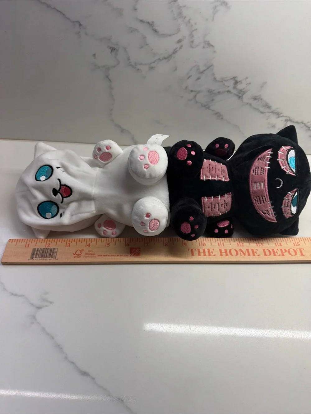 Black Plush Cat Toy with Pink Accents - Soft Pet Plush double stuffed animal